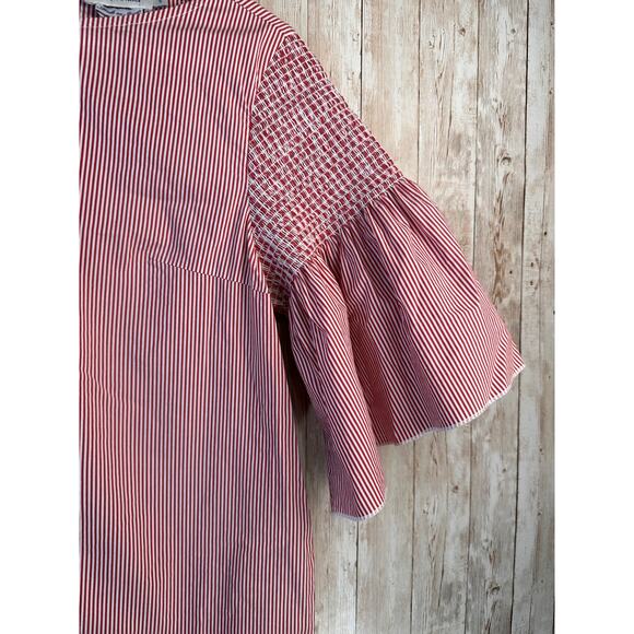 Vineyard Vines Shirt Womens S Red White Striped Keyhole Back Flutter Sleeves - Picture 7 of 11